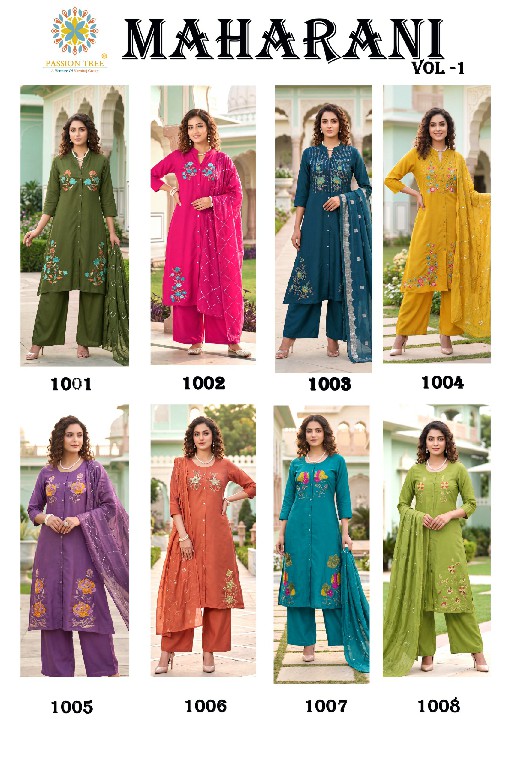 PASSION TREE MAHARANI VOL 1 WHOLESALE READYMADE ROMAN SILK BIG SIZE A LINE CUT 3 PCS SUITS EXPORTER