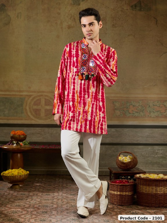 SHUBHVASTRA LERIYA PRINT WHOLESALE READYMADE HEAVY RAYON NAVRATRI SPECIAL KURTA WITH PANT FOR MEN ONLINE