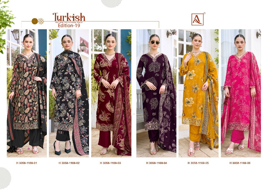 ALOK SUIT TURKISH VOL 19 WHOLESALE VISCOSE RAYON FANCY WORK UNSTITCH SALWAR SUITS SUPPLIER