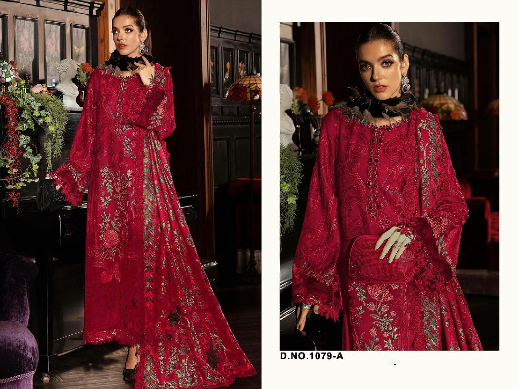 FLORENT D.NO 1079 WHOLESALE CAMBRIC COTTON WITH HEAVY WORK UNSTITCH SALWAR SUITS FOR EXPORT
