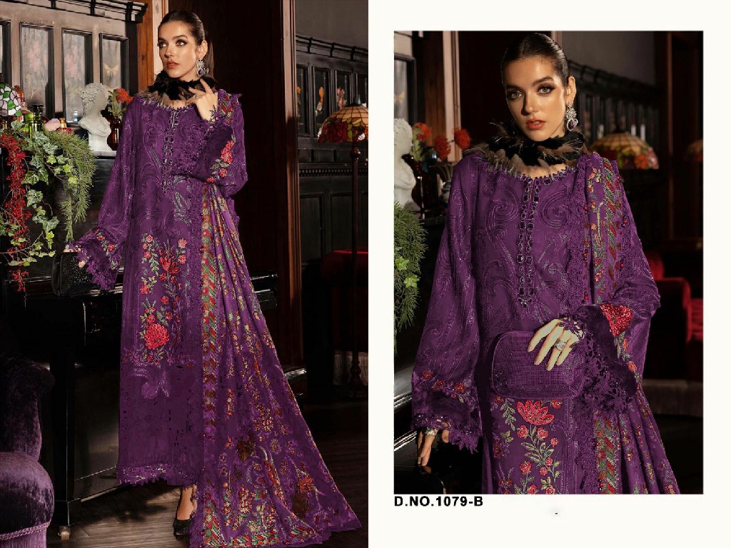 FLORENT D.NO 1079 WHOLESALE CAMBRIC COTTON WITH HEAVY WORK UNSTITCH SALWAR SUITS FOR EXPORT