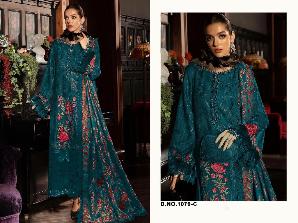 FLORENT D.NO 1079 WHOLESALE CAMBRIC COTTON WITH HEAVY WORK UNSTITCH SALWAR SUITS FOR EXPORT