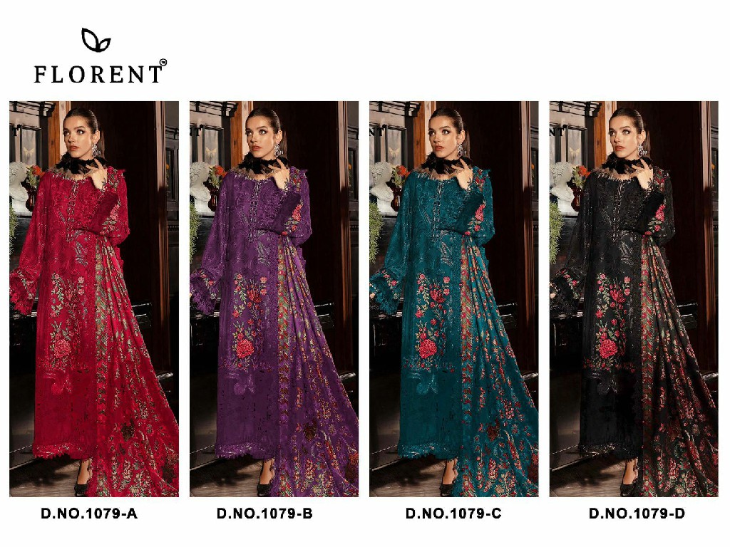 FLORENT D.NO 1079 WHOLESALE CAMBRIC COTTON WITH HEAVY WORK UNSTITCH SALWAR SUITS FOR EXPORT