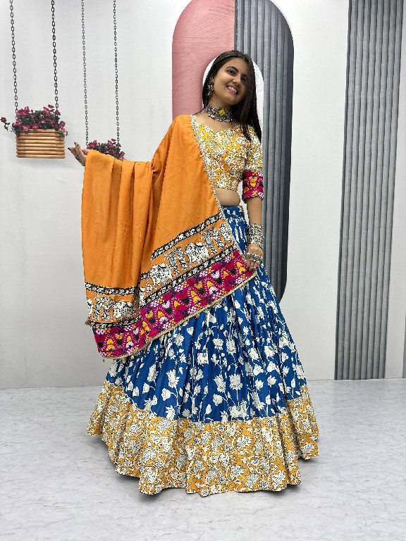 PRISHA CREATION D.NO PC-N49 WHOLESALE READYMADE RAYON COTTON GANTHI WORK NAVRATRI SPECIAL LEHENGA CHOLI FOR EXPORT
