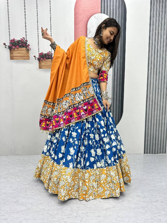 PRISHA CREATION D.NO PC-N49 WHOLESALE READYMADE RAYON COTTON GANTHI WORK NAVRATRI SPECIAL LEHENGA CHOLI FOR EXPORT