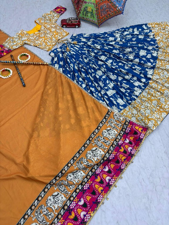 PRISHA CREATION D.NO PC-N49 WHOLESALE READYMADE RAYON COTTON GANTHI WORK NAVRATRI SPECIAL LEHENGA CHOLI FOR EXPORT