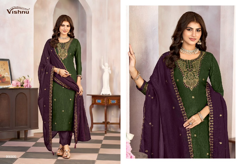 VISHNU KASEEDA WHOLESALE CRUNCHY SILK FASHIONABLE UNSTITCH SALWAR SUITS EXPORTER