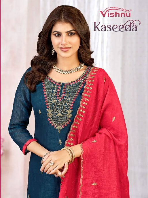 VISHNU KASEEDA WHOLESALE CRUNCHY SILK FASHIONABLE UNSTITCH SALWAR SUITS EXPORTER