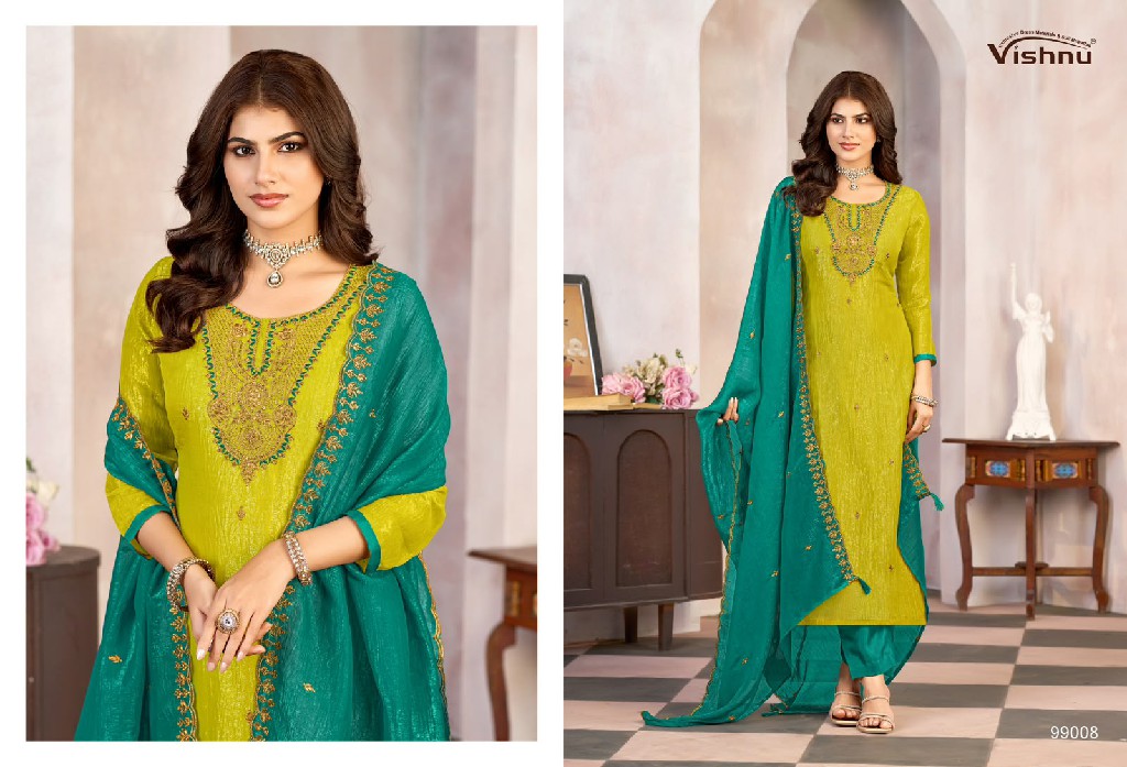 VISHNU KASEEDA WHOLESALE CRUNCHY SILK FASHIONABLE UNSTITCH SALWAR SUITS EXPORTER