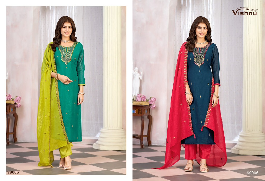 VISHNU KASEEDA WHOLESALE CRUNCHY SILK FASHIONABLE UNSTITCH SALWAR SUITS EXPORTER