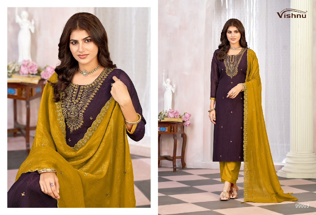 VISHNU KASEEDA WHOLESALE CRUNCHY SILK FASHIONABLE UNSTITCH SALWAR SUITS EXPORTER