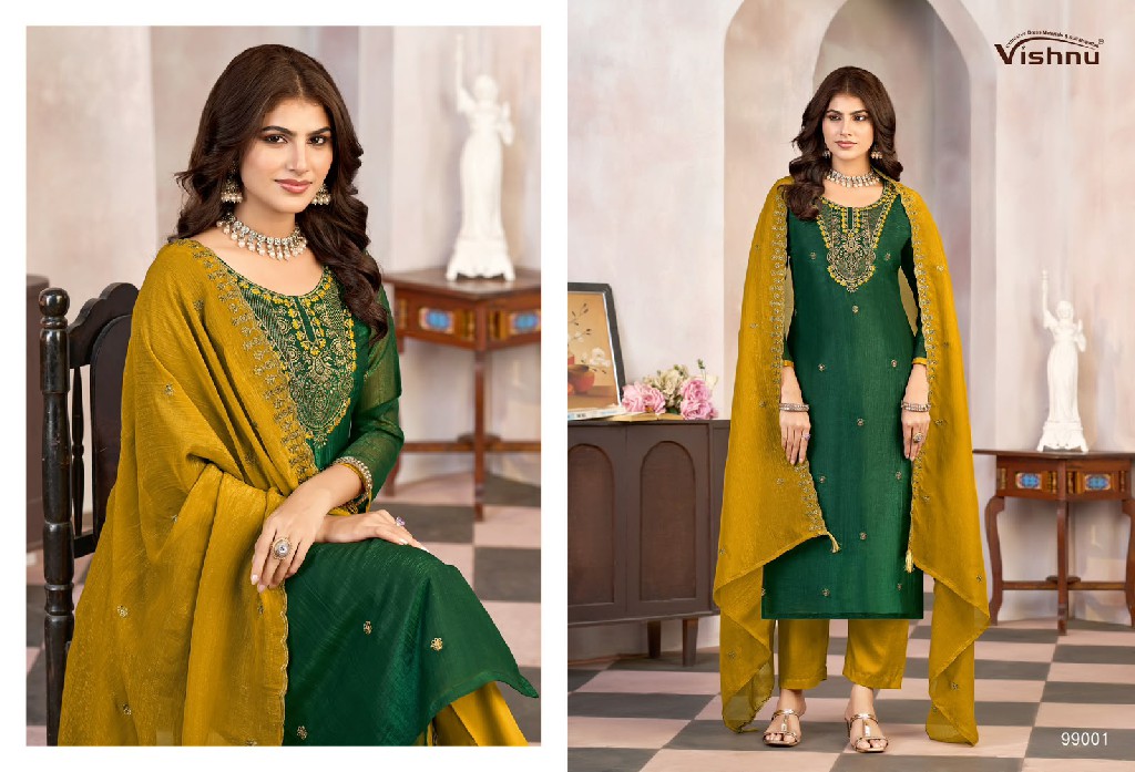 VISHNU KASEEDA WHOLESALE CRUNCHY SILK FASHIONABLE UNSTITCH SALWAR SUITS EXPORTER