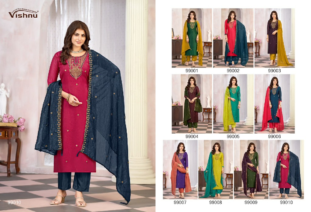 VISHNU KASEEDA WHOLESALE CRUNCHY SILK FASHIONABLE UNSTITCH SALWAR SUITS EXPORTER