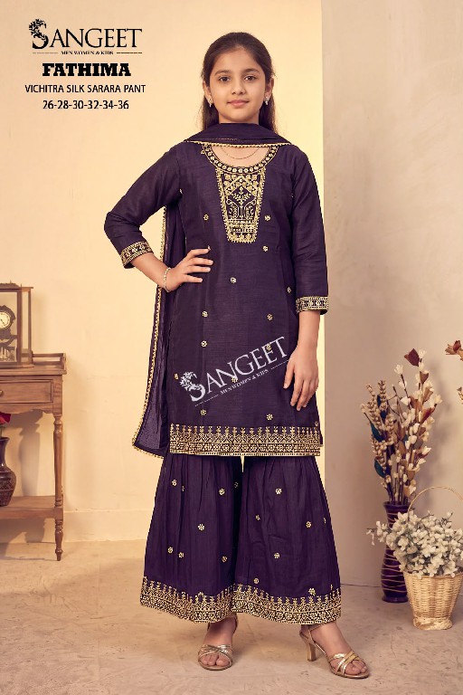 SANGEET FATHIMA WHOLESALE READYMADE VICHITRA SILK SHARARA STYLE 3 PCS SUITS FOR KIDS ONLINE