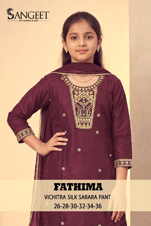 SANGEET FATHIMA WHOLESALE READYMADE VICHITRA SILK SHARARA STYLE 3 PCS SUITS FOR KIDS ONLINE