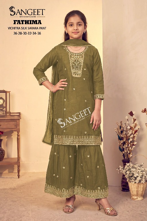 SANGEET FATHIMA WHOLESALE READYMADE VICHITRA SILK SHARARA STYLE 3 PCS SUITS FOR KIDS ONLINE