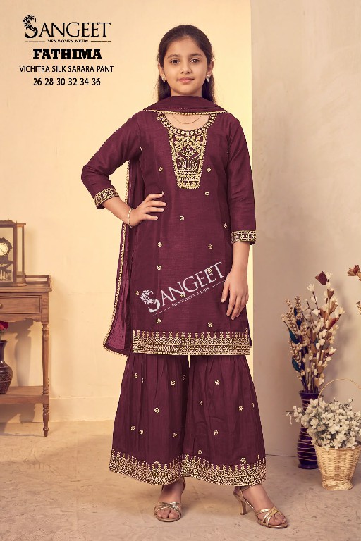 SANGEET FATHIMA WHOLESALE READYMADE VICHITRA SILK SHARARA STYLE 3 PCS SUITS FOR KIDS ONLINE