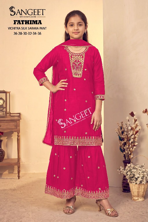 SANGEET FATHIMA WHOLESALE READYMADE VICHITRA SILK SHARARA STYLE 3 PCS SUITS FOR KIDS ONLINE