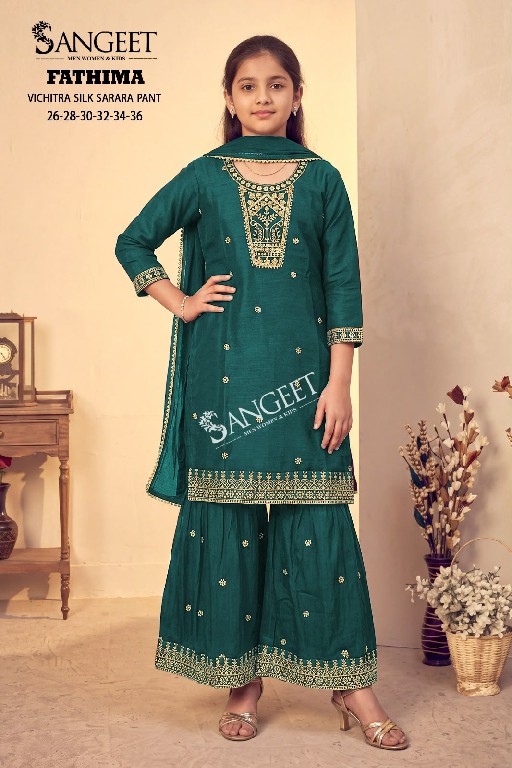 SANGEET FATHIMA WHOLESALE READYMADE VICHITRA SILK SHARARA STYLE 3 PCS SUITS FOR KIDS ONLINE