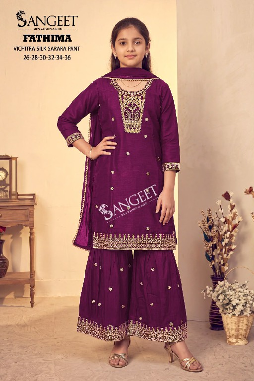 SANGEET FATHIMA WHOLESALE READYMADE VICHITRA SILK SHARARA STYLE 3 PCS SUITS FOR KIDS ONLINE