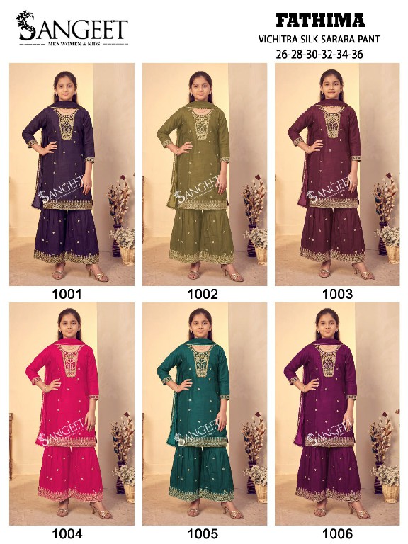 SANGEET FATHIMA WHOLESALE READYMADE VICHITRA SILK SHARARA STYLE 3 PCS SUITS FOR KIDS ONLINE