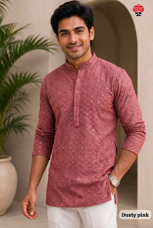 TEXTILEDEAL CHIKANKARI 2.0 WHOLEALE READYMADE RAYON CHIKAN WORK STYLISH SHORT KURTA FOR MEN ONLINE