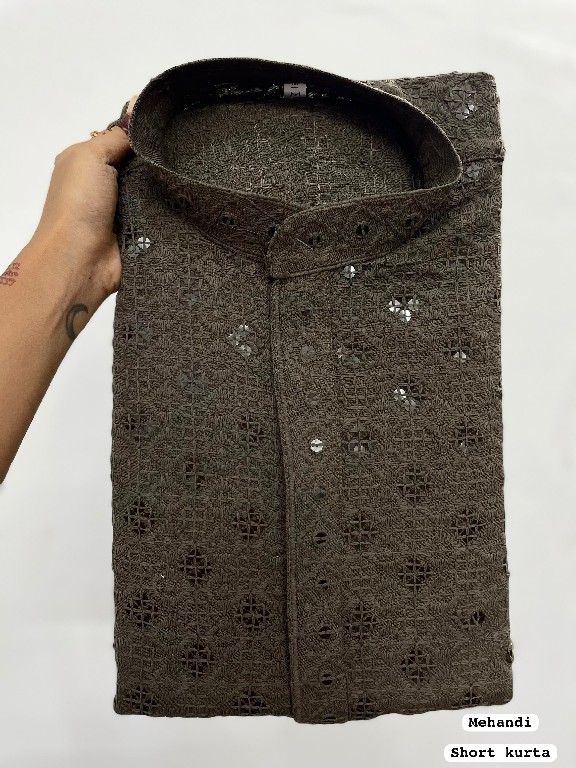 TEXTILEDEAL CHIKANKARI 2.0 WHOLEALE READYMADE RAYON CHIKAN WORK STYLISH SHORT KURTA FOR MEN ONLINE