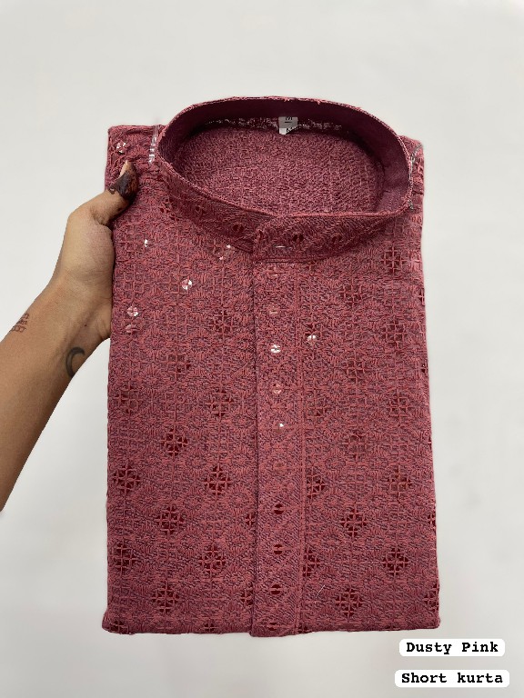 TEXTILEDEAL CHIKANKARI 2.0 WHOLEALE READYMADE RAYON CHIKAN WORK STYLISH SHORT KURTA FOR MEN ONLINE
