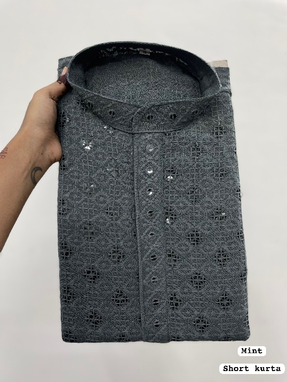 TEXTILEDEAL CHIKANKARI 2.0 WHOLEALE READYMADE RAYON CHIKAN WORK STYLISH SHORT KURTA FOR MEN ONLINE