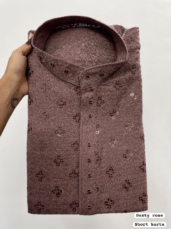 TEXTILEDEAL CHIKANKARI 2.0 WHOLEALE READYMADE RAYON CHIKAN WORK STYLISH SHORT KURTA FOR MEN ONLINE