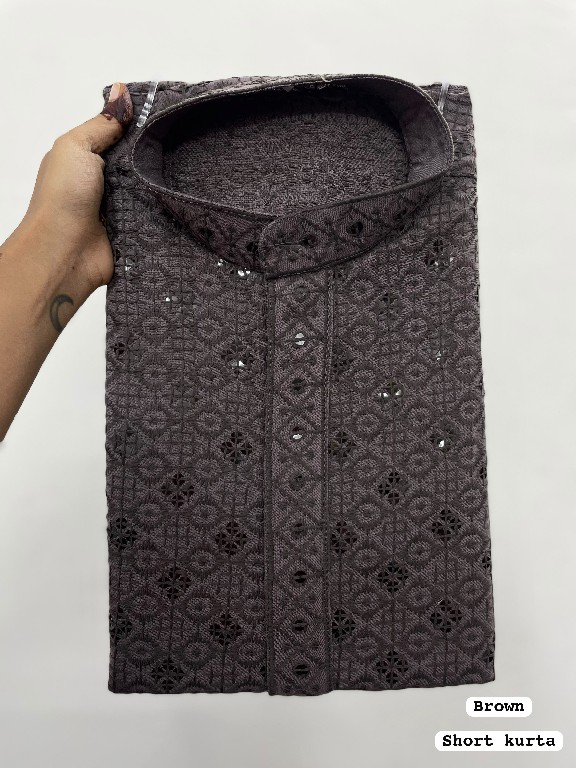 TEXTILEDEAL CHIKANKARI 2.0 WHOLEALE READYMADE RAYON CHIKAN WORK STYLISH SHORT KURTA FOR MEN ONLINE