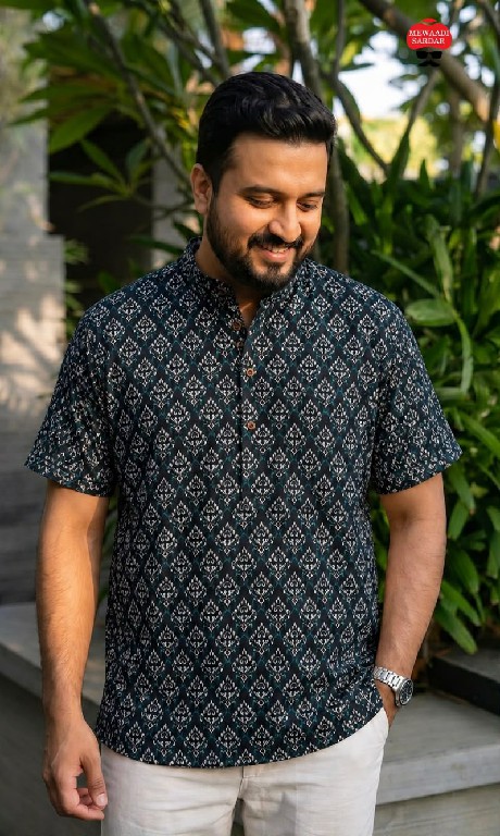 TEXTILEDEAL B-DESI WHOLESALE READYMADE COTTON PRINTED CASUAL HALF SLEEVES SHORT KURTA FOR MEN SUPPLIER