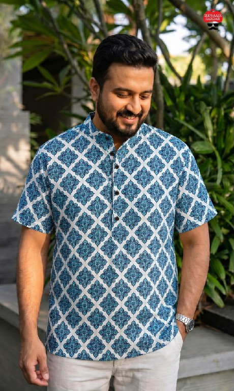 TEXTILEDEAL B-DESI WHOLESALE READYMADE COTTON PRINTED CASUAL HALF SLEEVES SHORT KURTA FOR MEN SUPPLIER