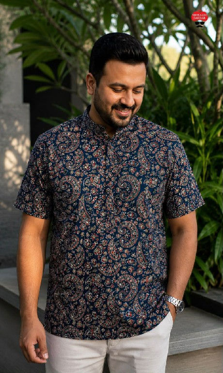 TEXTILEDEAL B-DESI WHOLESALE READYMADE COTTON PRINTED CASUAL HALF SLEEVES SHORT KURTA FOR MEN SUPPLIER