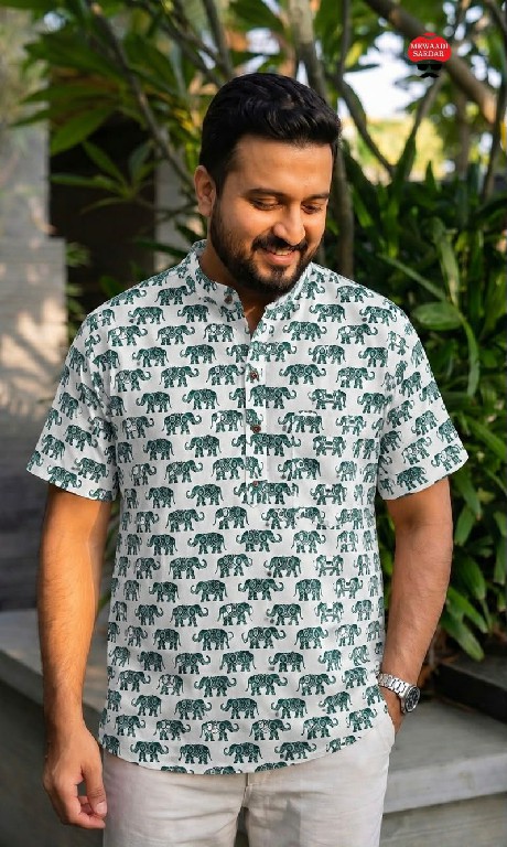 TEXTILEDEAL B-DESI WHOLESALE READYMADE COTTON PRINTED CASUAL HALF SLEEVES SHORT KURTA FOR MEN SUPPLIER