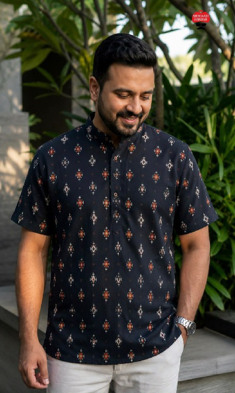 TEXTILEDEAL B-DESI WHOLESALE READYMADE COTTON PRINTED CASUAL HALF SLEEVES SHORT KURTA FOR MEN SUPPLIER