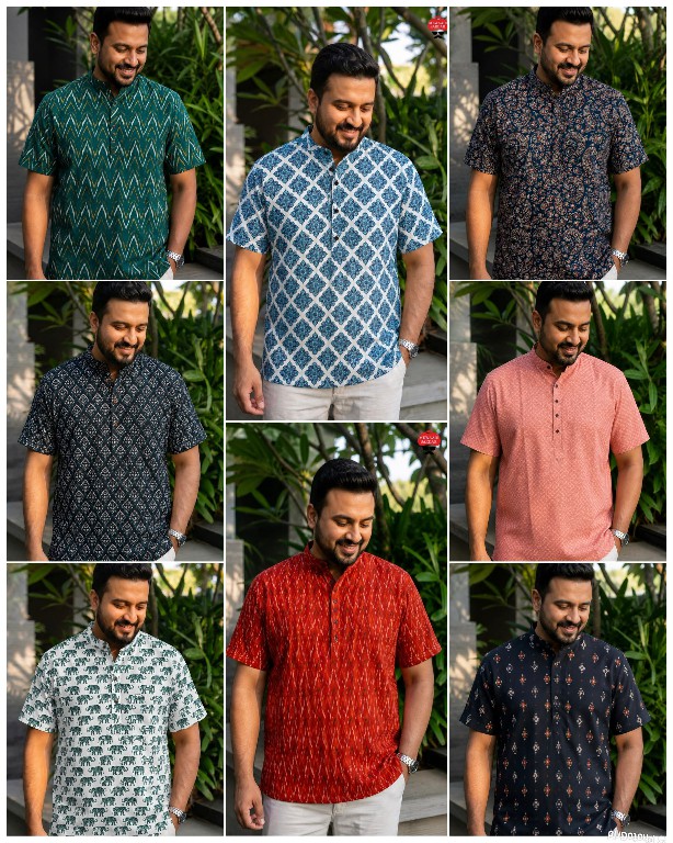 TEXTILEDEAL B-DESI WHOLESALE READYMADE COTTON PRINTED CASUAL HALF SLEEVES SHORT KURTA FOR MEN SUPPLIER