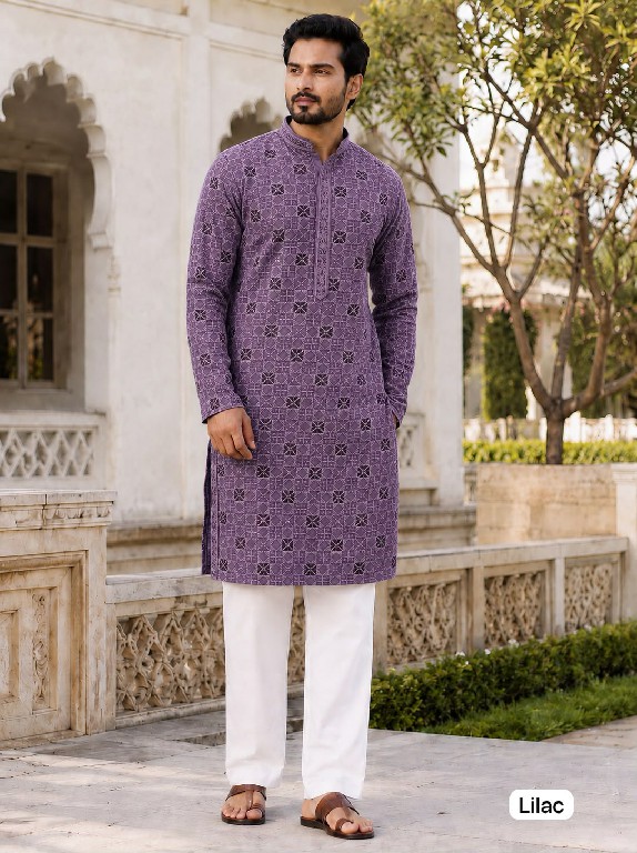 TEXTILEDEAL MANYAVAR CHIKANKARI 3.0 WHOLESALE READYMADE RAYON CHIKAN SHIFFLI WORK LONG KURTA PYJAMA FOR MEN EXPORTER