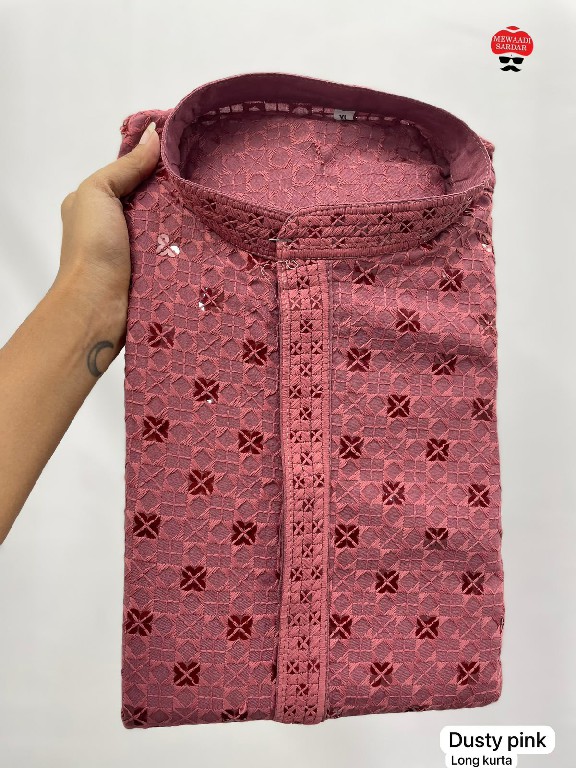 TEXTILEDEAL MANYAVAR CHIKANKARI 3.0 WHOLESALE READYMADE RAYON CHIKAN SHIFFLI WORK LONG KURTA PYJAMA FOR MEN EXPORTER