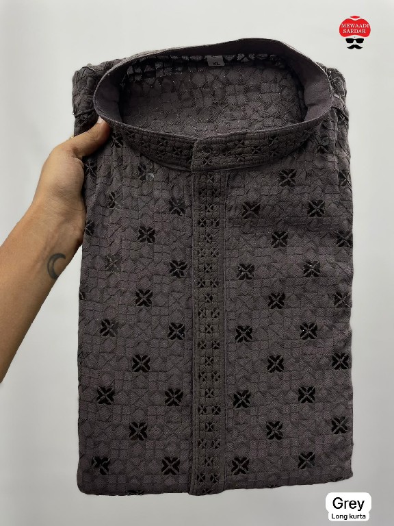 TEXTILEDEAL MANYAVAR CHIKANKARI 3.0 WHOLESALE READYMADE RAYON CHIKAN SHIFFLI WORK LONG KURTA PYJAMA FOR MEN EXPORTER