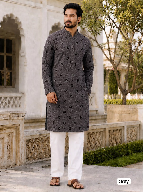 TEXTILEDEAL MANYAVAR CHIKANKARI 3.0 WHOLESALE READYMADE RAYON CHIKAN SHIFFLI WORK LONG KURTA PYJAMA FOR MEN EXPORTER