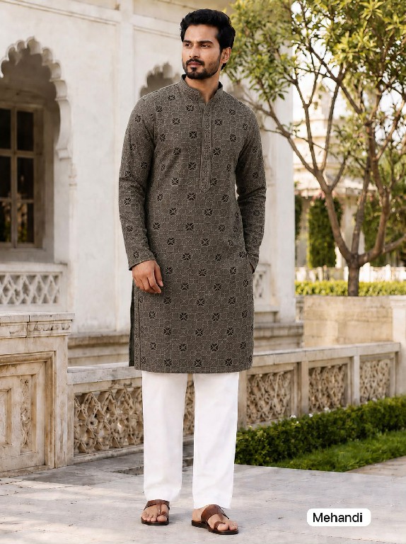 TEXTILEDEAL MANYAVAR CHIKANKARI 3.0 WHOLESALE READYMADE RAYON CHIKAN SHIFFLI WORK LONG KURTA PYJAMA FOR MEN EXPORTER