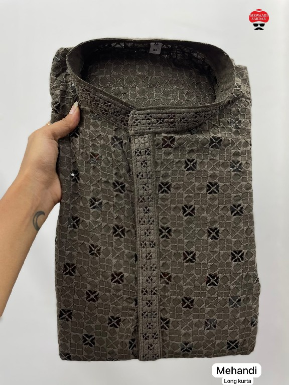TEXTILEDEAL MANYAVAR CHIKANKARI 3.0 WHOLESALE READYMADE RAYON CHIKAN SHIFFLI WORK LONG KURTA PYJAMA FOR MEN EXPORTER