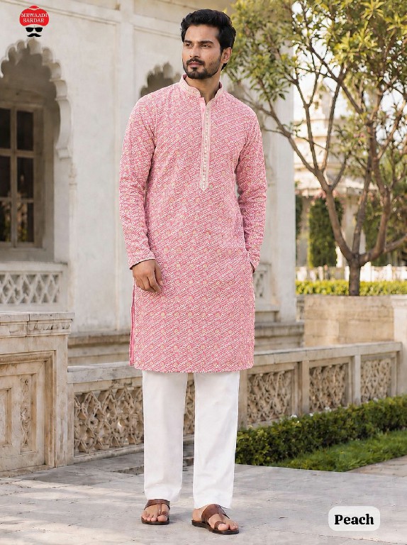 TEXTILEDEAL MANYAVAR CHIKANKARI WHOLESALE READYMADE RAYON CHIKAN SHIFFLI WORK STYLISH LONG KURTA PYJAMA FOR MEN SUPPLIER