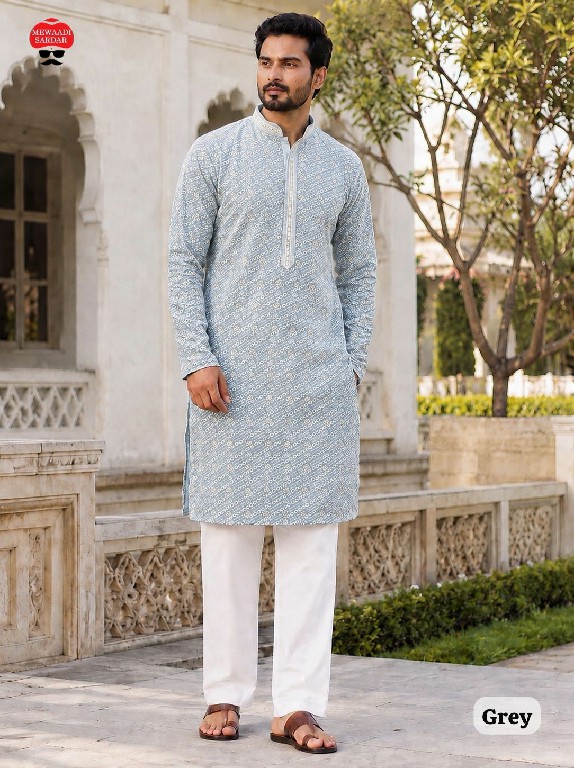 TEXTILEDEAL MANYAVAR CHIKANKARI WHOLESALE READYMADE RAYON CHIKAN SHIFFLI WORK STYLISH LONG KURTA PYJAMA FOR MEN SUPPLIER
