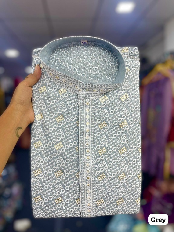 TEXTILEDEAL MANYAVAR CHIKANKARI WHOLESALE READYMADE RAYON CHIKAN SHIFFLI WORK STYLISH LONG KURTA PYJAMA FOR MEN SUPPLIER