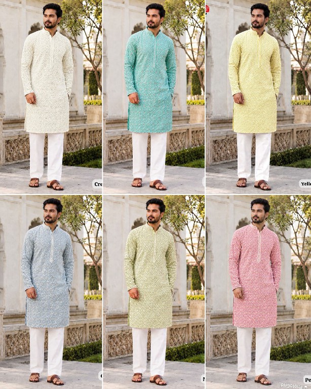 TEXTILEDEAL MANYAVAR CHIKANKARI WHOLESALE READYMADE RAYON CHIKAN SHIFFLI WORK STYLISH LONG KURTA PYJAMA FOR MEN SUPPLIER