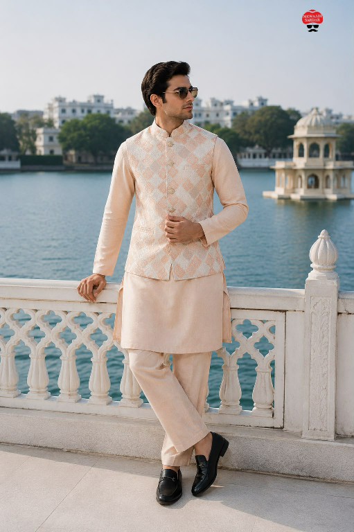 TEXTILEDEAL ROYALE COLLECTION WHOLESALE READYMADE MALAI SATIN ELEGANCE KOTI KURTA WITH PANT FOR MEN ONLINE