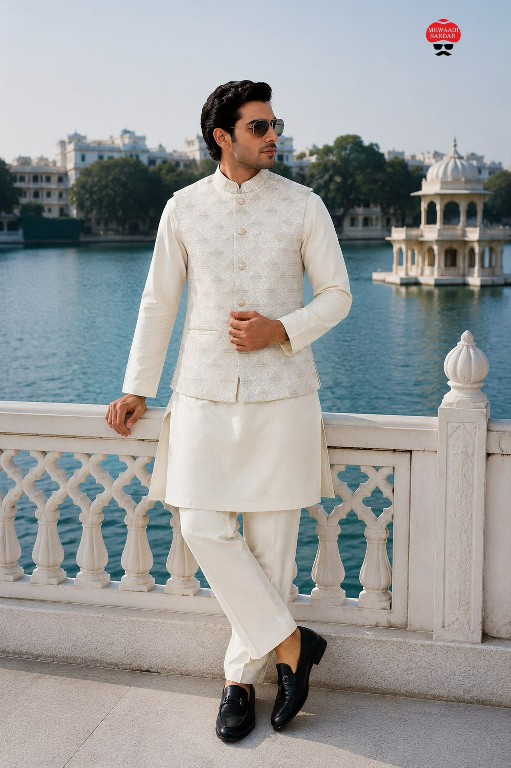 TEXTILEDEAL ROYALE COLLECTION WHOLESALE READYMADE MALAI SATIN ELEGANCE KOTI KURTA WITH PANT FOR MEN ONLINE
