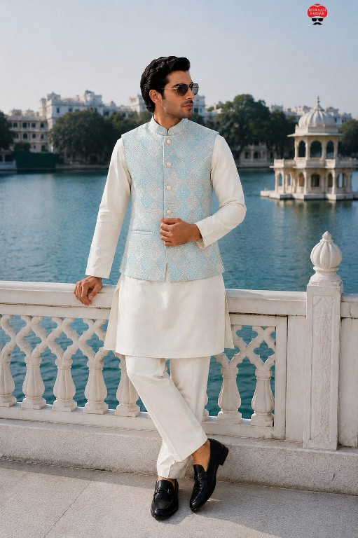 TEXTILEDEAL ROYALE COLLECTION WHOLESALE READYMADE MALAI SATIN ELEGANCE KOTI KURTA WITH PANT FOR MEN ONLINE